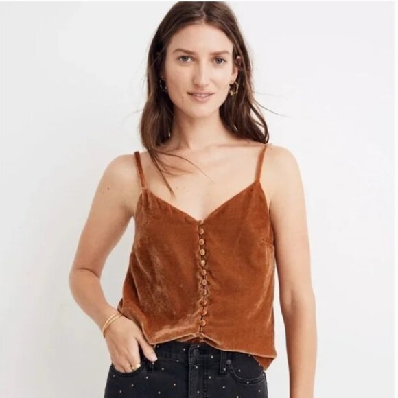 Madewell Velvet Button-Down Cami in Vintage Gold - 00 - Picture 1 of 11